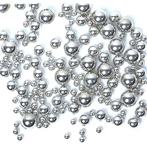 150Pcs Floating Pearls Vase Filler, No Hole Pearl Beads Vase Centerpieces Makeup Beads for Brush Holder Home Wedding Centerpiece Decor 8/14/20mm, Silver Cover