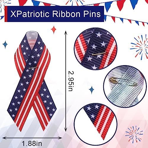 Image of 100pcs Patriotic Ribbon Pins Red White Blue Stripe American Flag Ribbon Pin for Men Women, Labor Day Star Grosgrain Ribbons Pins Fabric Ribbons for National Police Labor Day Supplies