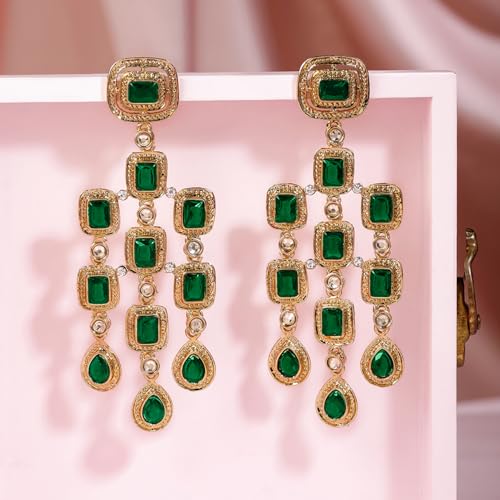 Image of Rubans American Diamond & Crystal Chandelier Earrings Stylish Trendy Jewellery Gift for Women & Girls
