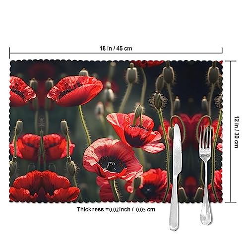 Set de table de Noël coquelicot rouge imperméable lavable lot de 6 - 6