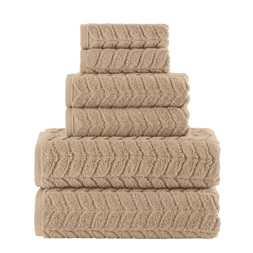 Image of Elegant Comfort Luxury 6-Piece 100% Turkish Cotton Jacquard Braided Textured Premium Hotel Quality Towel Set- Soft and Absorbent, Includes 2 Bath Towels, 2 Hand Towels and 2 Washcloths, Taupe
