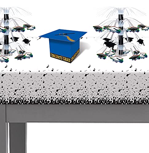 Beistle Blue Gift Card Box For Graduation Party Décor, Blue/Black/Gold, 8.5” X 8.5” #TOP4