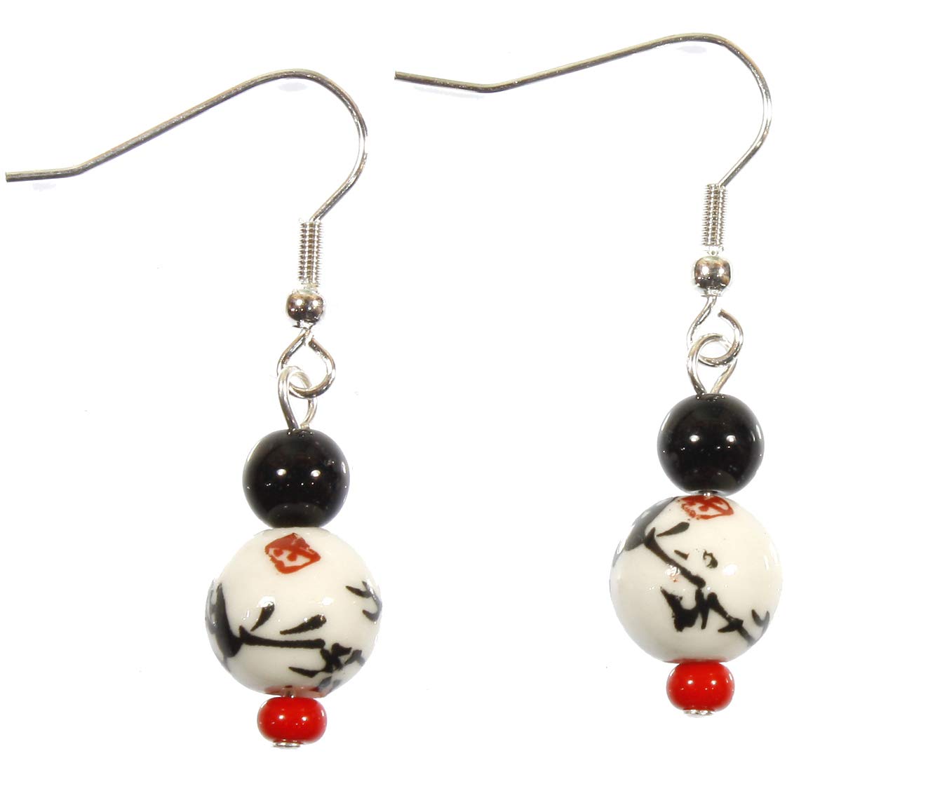 Style ARThouseSumi-e Artist, Red and Black Earrings with Asian Calligraphy