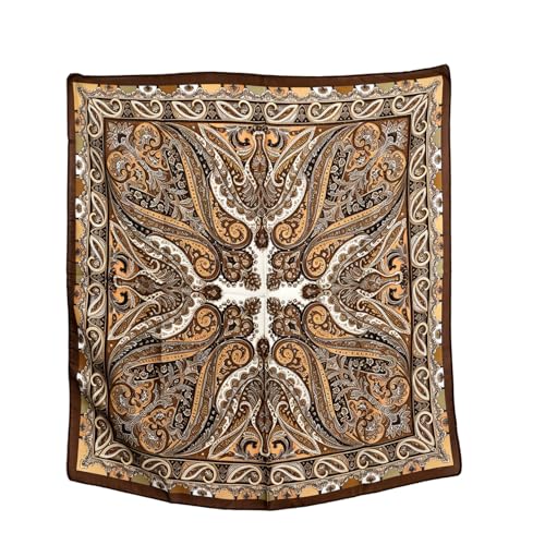 BEZHO Pañuelo Cuadrado de Satén 70x70 cm, Bandana Elegante para Mujer, Bufanda con Estampado Clásico para el Pelo, Cuello y Bolso, Accesorio de Moda (Marrón)
