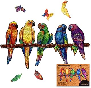 UNIDRAGON Original Wooden Jigsaw Puzzle - Playful Parrots, 620 pcs, Royal Size 28.4"x15.9", Unique Animal Shaped Puzzle Box, Birthday Gift Idea for Kids, Adults, Girls, Boys, Family Game and Hobby