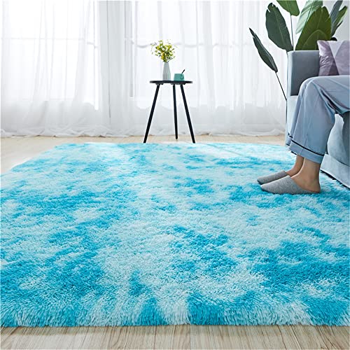 Hiseng Shaggy Tappeto per Soggiorno, Lusso Soffice Peloso Ultra Molle Antiscivolo Tappeti Moquette per Interni Divano Camera da Letto Bambino Cameretta (120x200cm,Azzurro)
