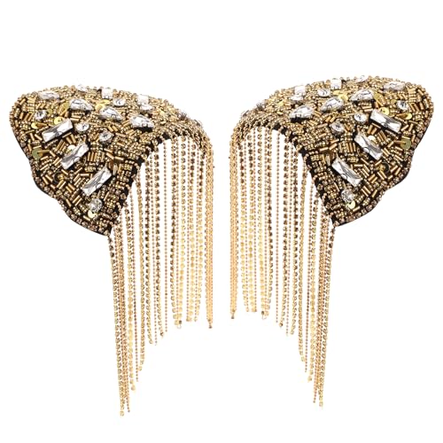BESPORTBLE Charretera de Hombro Borlas Metálicas y Apliques de Gemas de Imitación Elegante para Mujer, Diseño Sofisticado, Duradero y Versátil para Accesorios de Disfraz en Eventos