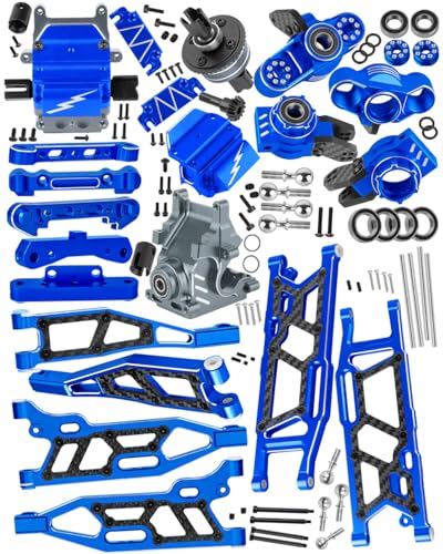 RCYouHott RC Front&Rear Suspension A-Arms Mount&Gearbox Case w/43T/10T Diff Gear&Steering Blocks Hub Stub Axle Carriers Upgrades Part for 1/8 Kraton (Also for V4&V5)/Notorious/Outcast 6S BLX,Navy Blue