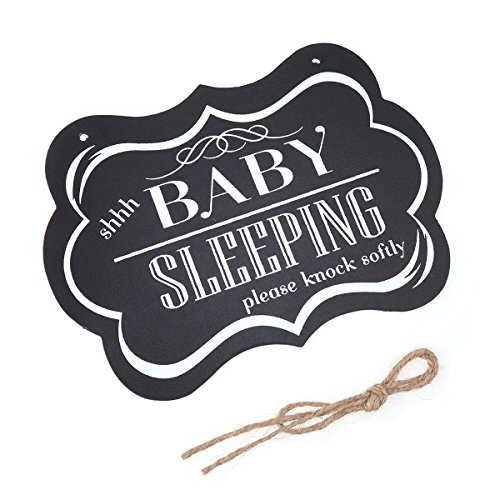 WINOMO Baby Sleeping Sign for Door "shhh BABY SLEEPING please knock softly" Funny Wooden shhh Baby Sleeping Sign for Front Door Bedroom Door - Thumbnail 2
