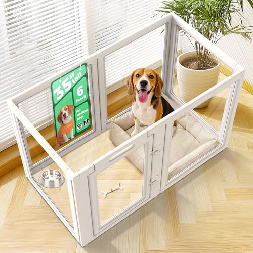 FXW AuraSpace Clear Acrylic Indoor Dog Playpen, 35" H, 6 Panels, White