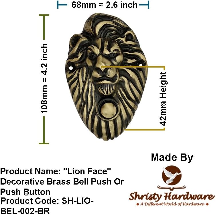 Shristy Hardware "Lion Face" Decorative Brass Bell Push Or Push Button – (Pack of 1 Antique Copper Finish)