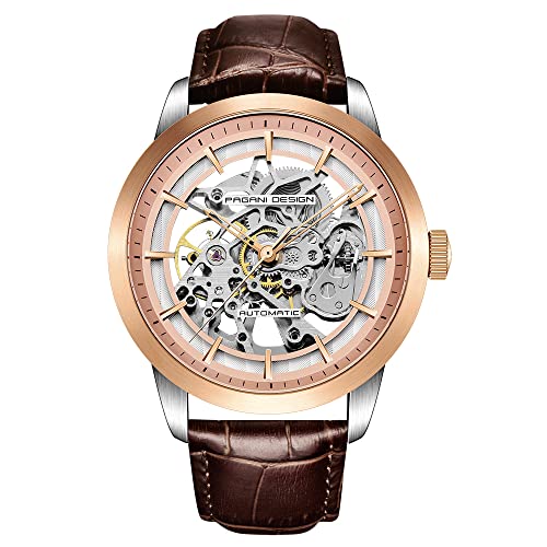 Pagani Design PD-1638 Montre Automatique Squelette pour Homme, Montre Automatique en Acier Inoxydable pour Homme, 43mm de diamètre, Bracelet en Cuir,...