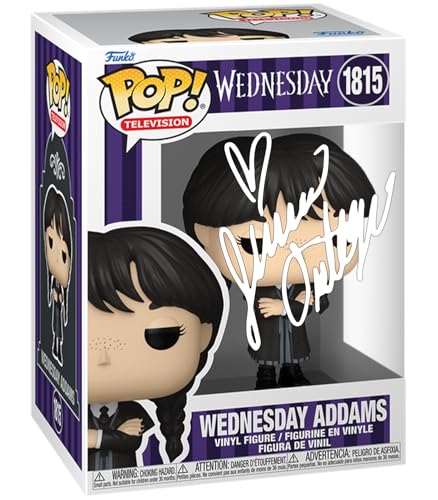 Jenna Ortega Wednesday Addams #1815 Black Coat Facsimile Signed Reprint Laser Autographed Funko POP! TV Addams Family Figurine with Protector Case