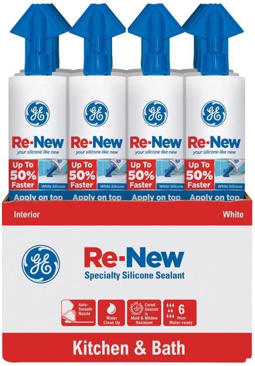 GE Re-New White Silicone Kitchen and Bath Caulk Sealant 9.5 oz