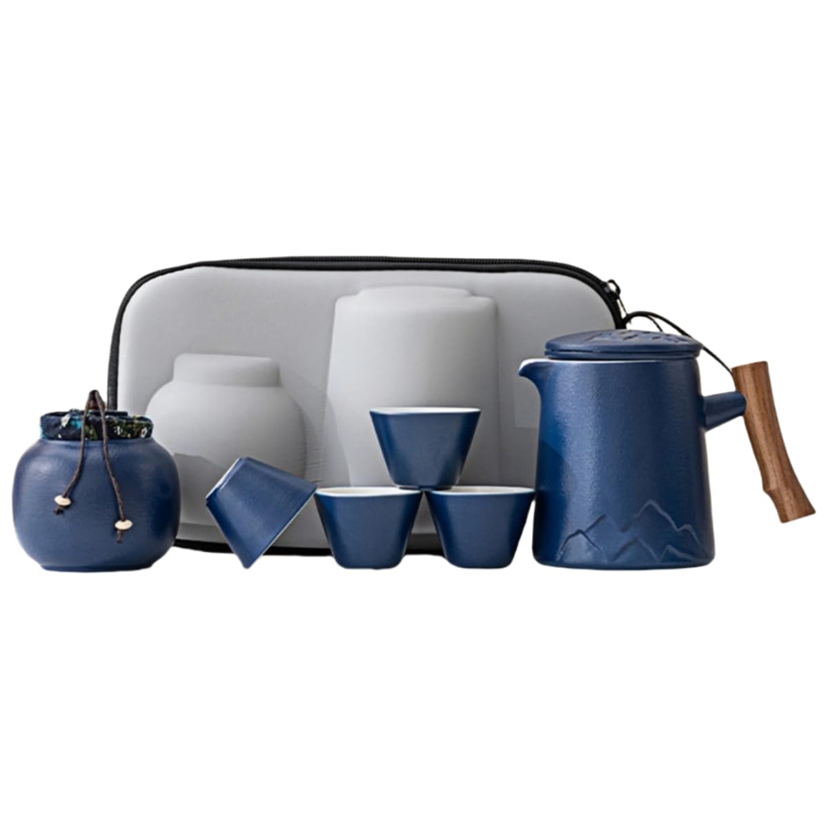 Großes Fassungsvermögen, Keramiktasse Mit Geprägtem Bergmotiv Und Deckelfilter Für Geschäftsempfänge – Blau – Tassenset Fürs Büro