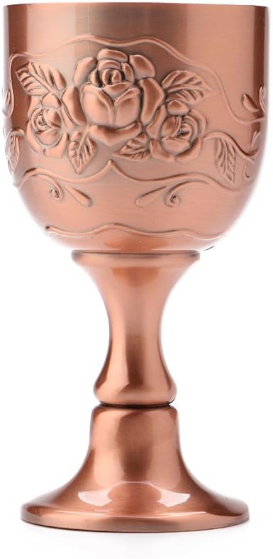 XHWine Vintage Hand-Made Pure Copper Engraving Flower Pattern Shot Glass Liqueur Goblet Wine Chalice (Rose 8x4cm)