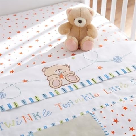 Forever Friends Little Star Printed 2 Pack Baby Boy Cot/Cot Bed Sheets, Izziwotnot Cover