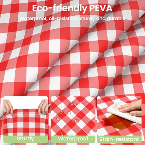 Image of LANLISA 4 Pack Red Gingham Tablecloth Plastic, 54 x 108 Inch Rectangle Table Cloth Disposable, Red and White Checkered Tablecloths for Picnic, Birthday Party Plastic Cover
