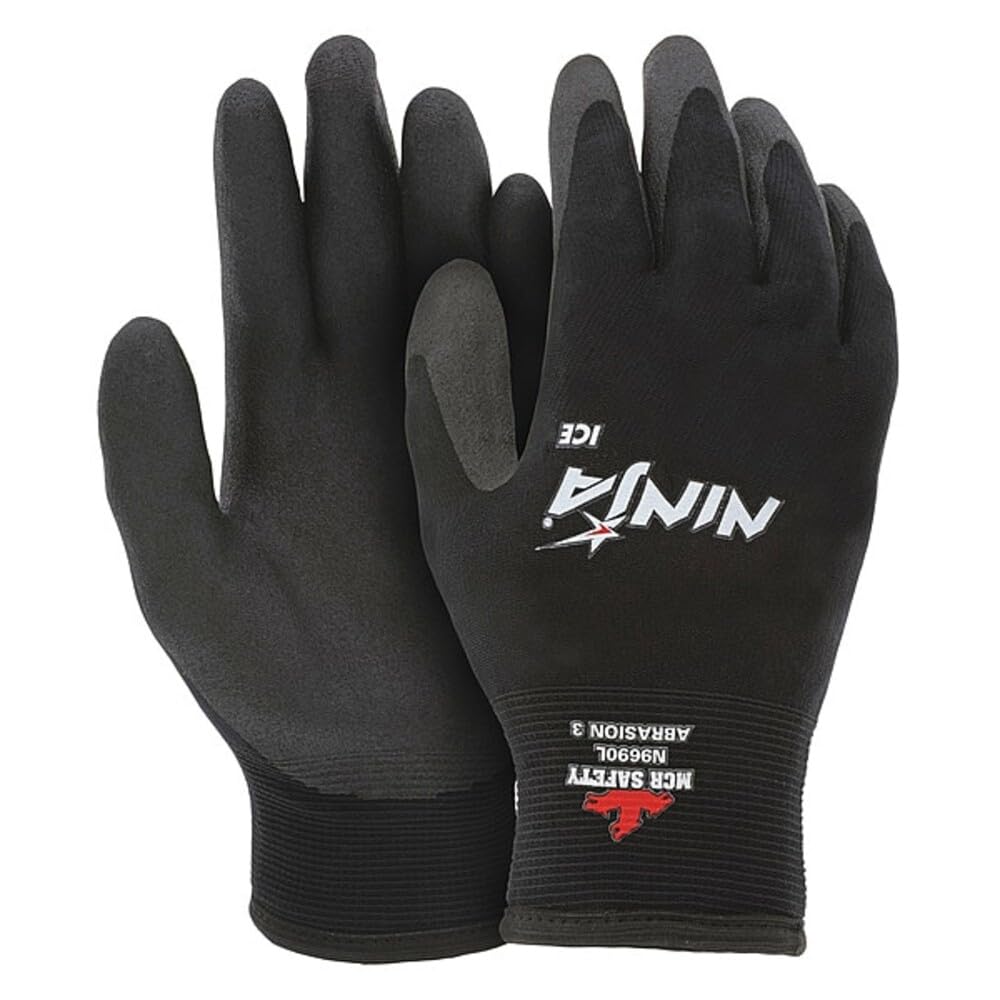 MCR Safety Memphis Glove N9690S Ninja Ice Gants en nylon noir Calibre 15 Intérieur éponge acrylique Paume et doigts Taille S
