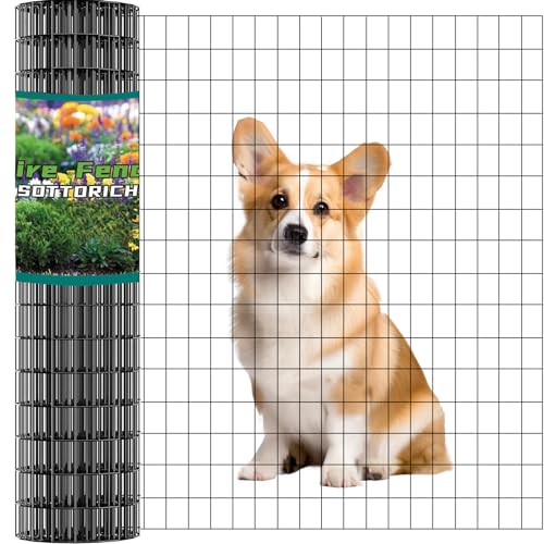 SOTTORICH Wire Fence 24in x 50ft, 2X 3 16GA, Black PVC Coated Garden Fence for Yard Garden Border Fencing Roll Vinyl Coating Metal Wire Mesh for Yard Vegetable Plant Protection Poultry Netting