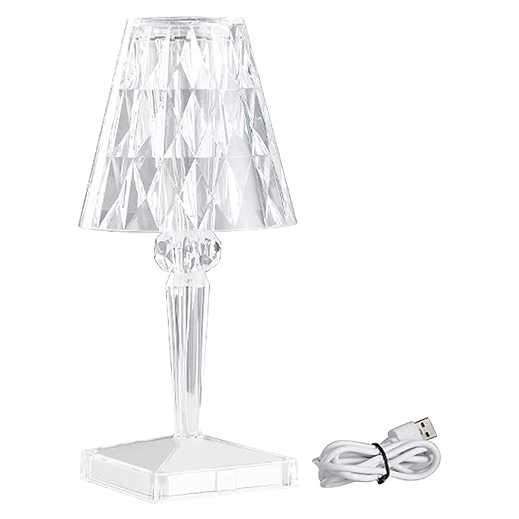 Greatangle-UK Diamond Table Lamp USB Rechargeable Acrylic Decoration Desk Lamps Bedroom Bedside Crystal Lighting Lamp transparent with lithium battery 255mm