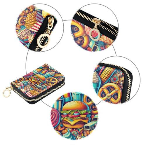 GAIGEO Vintage Carnival Junk Food Womens Wallets Leather Credit Card Protector RFID Blocking Zip Around Zipper Change Purse with Key Ring4