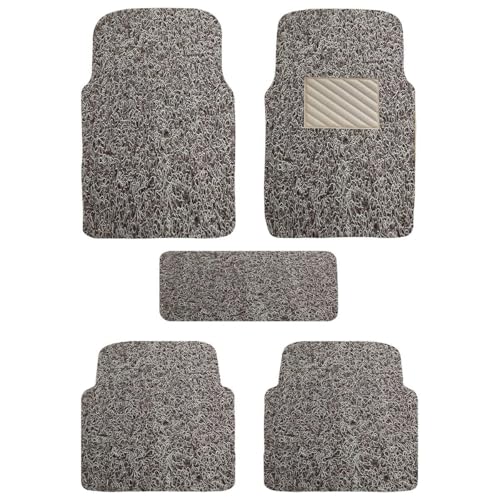 AutoFurnish Curly Car Mat Compatible with Universal Fits All Cars | Grass/Noodle Mat | Anti-Skid | (Beige Brown)