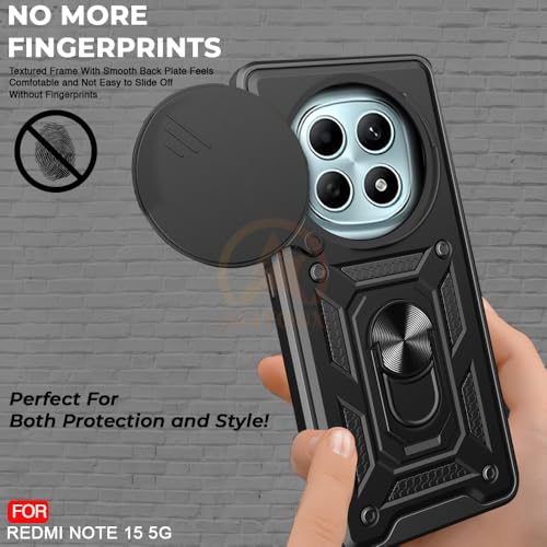 Image of Armor Bumper Back Cover Case for Redmi Note 15 5G / Poco M8 5G Rotating Camera Cover, Ring Holder & Kickstand | Heavy Duty & 360 Degree Protection Back Cover (Black)