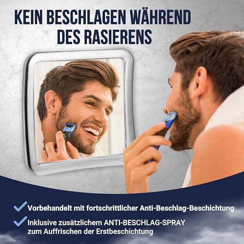 MIRRORVANA Antibeschlag-Duschspiegel mit Saugnapf, 16 × 16 cm (Chrom) – Ansicht 2