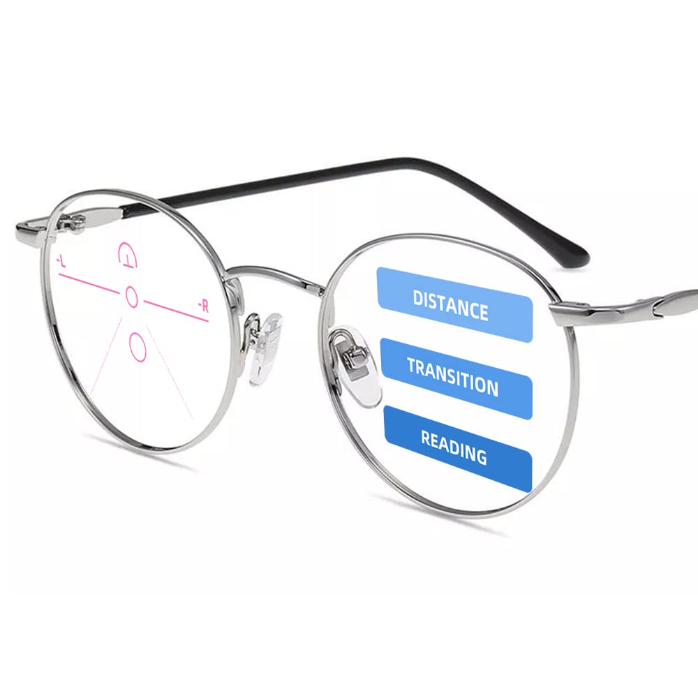 Firmoo Progressive Multifocal Round Blue Light Blocking Reading Glasses 2 5 for Women Men Computer Anti Eyestrain Readers
