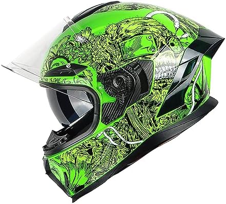 1Storm Motorcycle Full Face Helmet DOT Adults Street Bike Dual Visor Sun Inner Shield HJAH15: Ghost Green