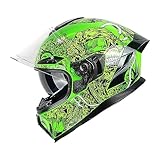 1Storm Motorcycle Full Face Helmet DOT Adults Street Bike Dual Visor Sun Inner Shield Anti Fog Pinlock Ready Shield HJAH15: Ghost Green