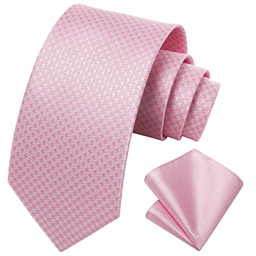 Image of HISDERN Ties for Men Solid Houndstooth Neckties Handkerchief Formal Business Tie & Pocket Square Set Wedding Party