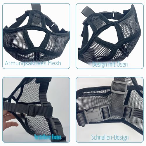 MUU Maulkorb für Hunde mit kurzer Schnauze, für Französische Bulldoggen, Chihuahuas, Pudel und andere flache Hunde, Schwarz, Nylon, 45 cm, kleine Rassen