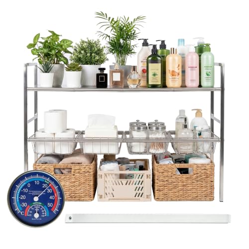 Stainless Steel Under-Sink Organizer 2-Tier Expandable Cabinet Storage