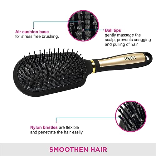 Image of Vega Cushioned Hair Brush (India's No.1* Hair Brush) with Gold and Black Colored Handle, (E14-CB)