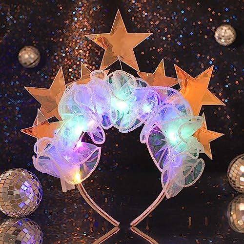Brinie Light Up Headband Laser Stars Hair Band LED Flash Hair Hoop Candy Headbands Glow Headband Glitter Hairhoop Festival Costume Party Hair Accessories for Women and Girls (Type a)