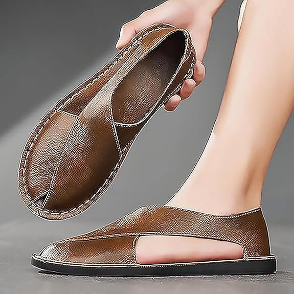Soulario Leather Sandals for Men, 2025 New Mens Dress Sandal, Sofe Sole Flat Cut-Out Sandals2