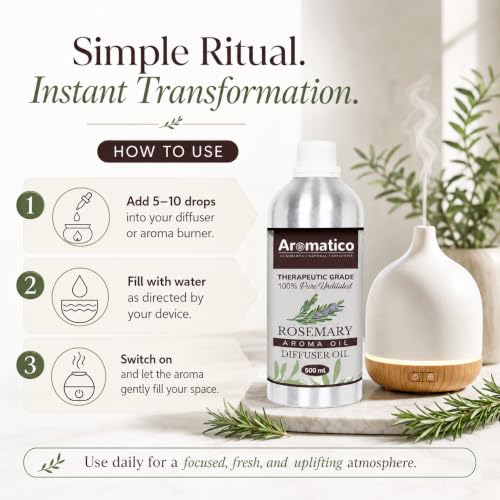 Image of AROMATICO Rosemary Diffuser Oil with Strong, Long-Lasting | Refresh Homes, Offices & Showrooms | Aromatherapy, Diffusers, Air Purifiers, Vaporizers - 500ML