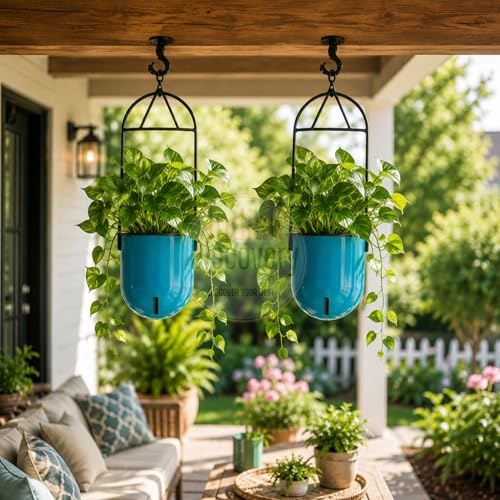 Image of Indian Discovery Self Watering Ceiling Hanging Planter|Hanging /Hooked Flower Pots for Home, Balcony, Garden Decor Flower Pots(2 Pcs, Sea Green, Sphere)|6 Inch UV-Resistant Plastic Plant Pots