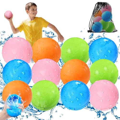 KOKODI Globos de Agua Reutilizables, Silicona Suave Llenado Rápido, Juegos de Agua para Niños, Juguetes de Piscina y Playa Verano al Aire Libre para Niños y Adultos，12 Uds，Modelo Estándar