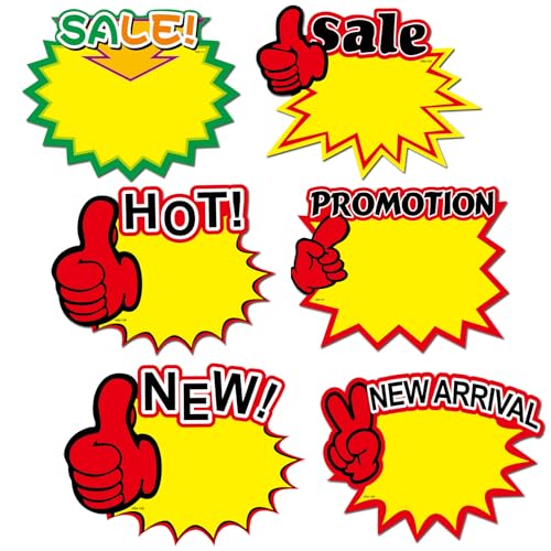 LinQuick 60 Piece Burst Star Sign Cards, Black Cardstock, 7 x 5.5 Inches, for Retail, Garage Sale, Yard Sale Supplies