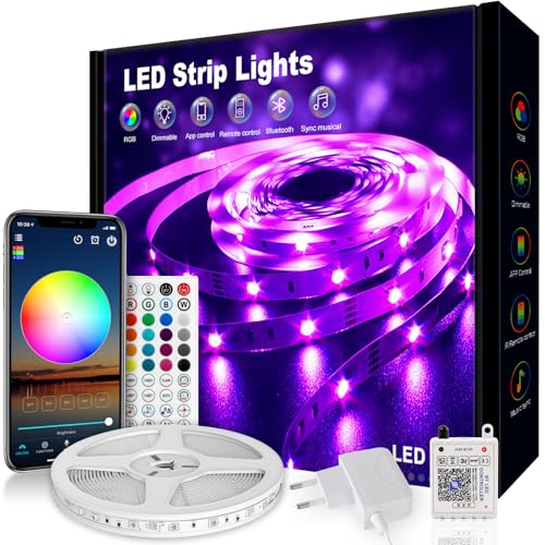 VKH Ruban LED 5m(30 LED/m), Bande LED RGB Multicolore avec Télécommande et Application, 16 Millions de Couleurs, Décoration Lumineuse pour Chambre, Noël, Fête, Anniversaire et Mariage.(1 * 5m)