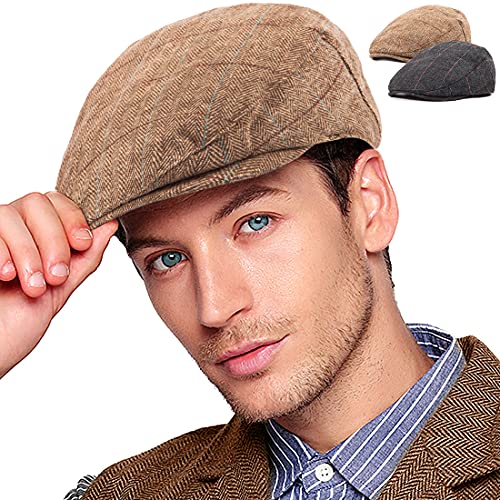 Image of 2-Pack Adjustable Newsboy Hats for Men Flat Cap Irish Wool Blend Tweed