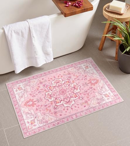 Seavish Vintage Pink Bathroom Rugs, 18"x26" Boho Tribal Bath Rug