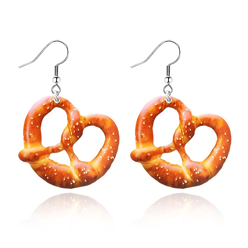 Pretzel Earrings for Women Girls Handmade Sweet Freshly Resin Lightweight Baked Dessert Bread Pretzel Food Dangle Drop Earrings Novelty Jewelry Gifts