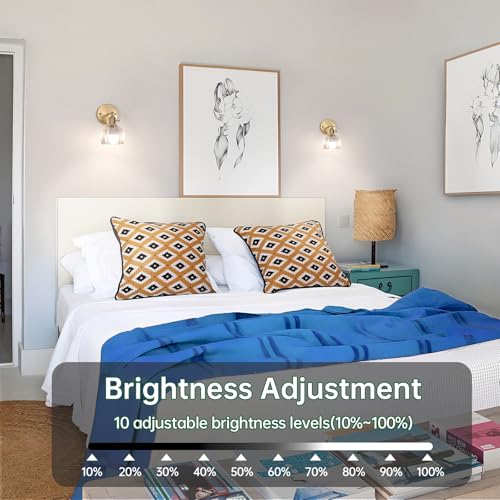 Image of Shenmoyl Vintage Battery Operated Wall Sconce with Clear Tulip Glass Lampshade 5000 mAh Rechargeable Battery Powered Wall Light with Remote Control for Bedside Bedroom Doorway, Set of 2