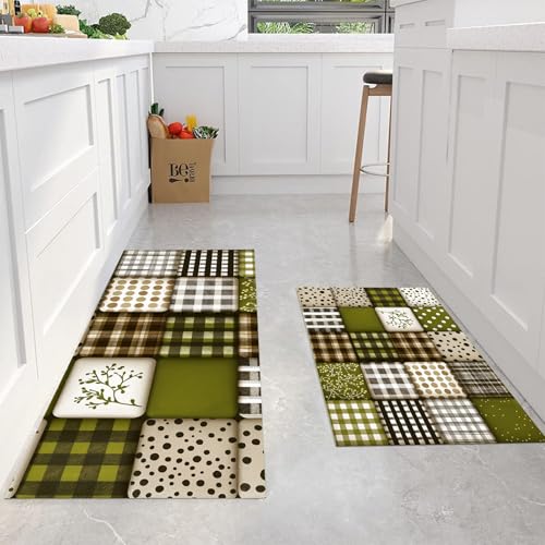 Alfombra de pie de cocina lavable 43x150 patchwork verde oscuro para pasillo 5
