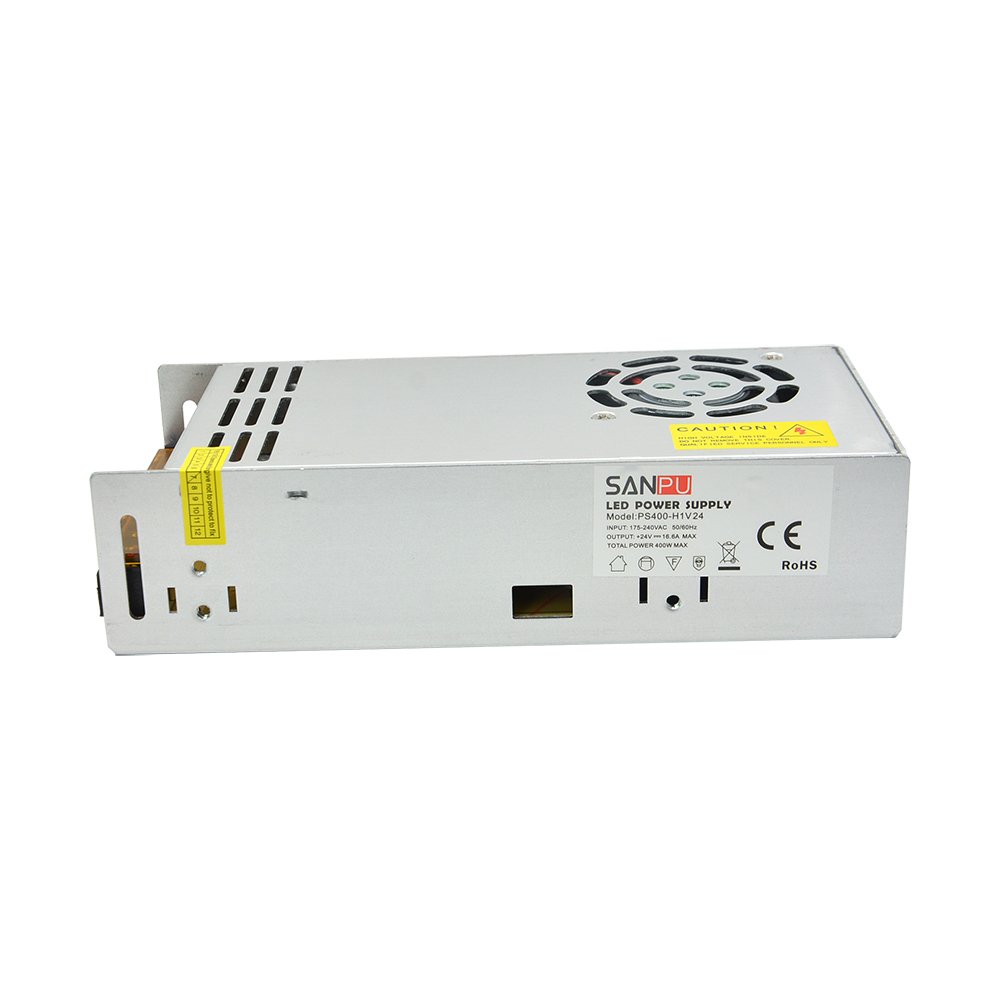 Alimentation à découpage LED 24 V 400 W 16 A Conducteur de tension constante 220 V 110 V AC/DC Transformateur d'éclairage Sortie unique (SANPU PS400-H1V24)