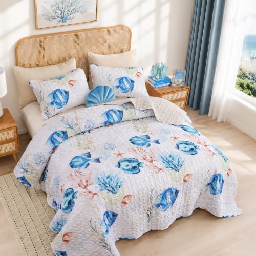weigelia Coastal Quilt Bedding Set Queen Size, Nautical Summer Bedspread
